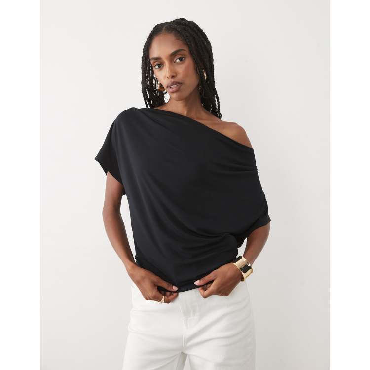 Abercrombie & Fitch one shoulder asymmetric slinky top in black | ASOS