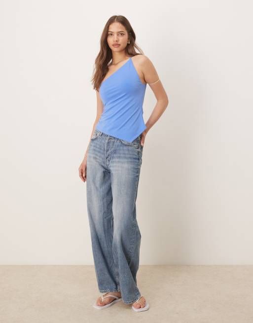 Abercrombie & Fitch one-shoulder asymmetric top in blue, 3 of 4