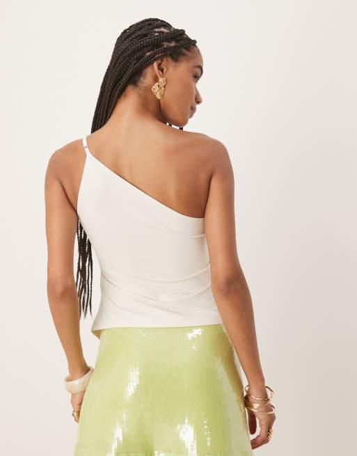 Abercrombie & Fitch one shoulder asymmetric top in off white, 4 of 4