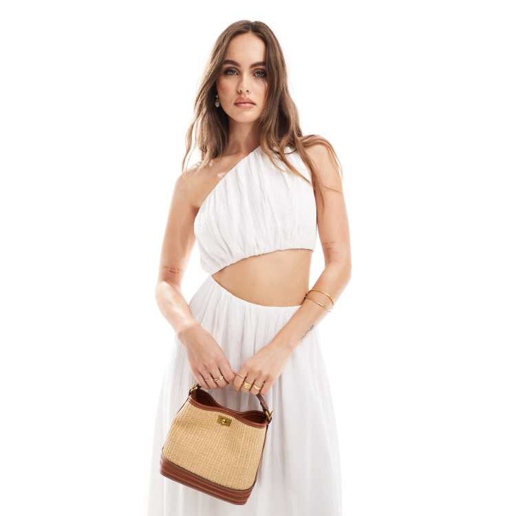 Abercrombie Fitch one shoulder cut out midi dress in white ASOS