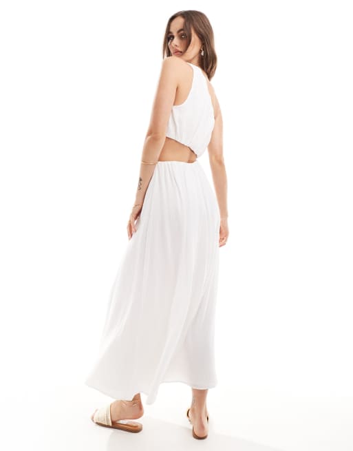 open lace back dress Eirik White One Shoulder Cut Out Maxi Dress, L / White main image 0