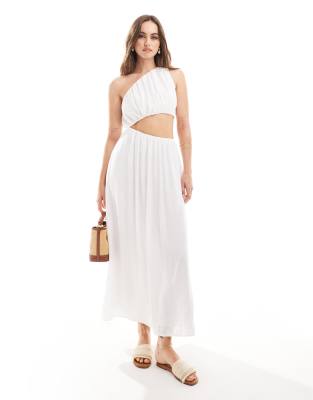 open lace back dress Black One Shoulder Midi Dress