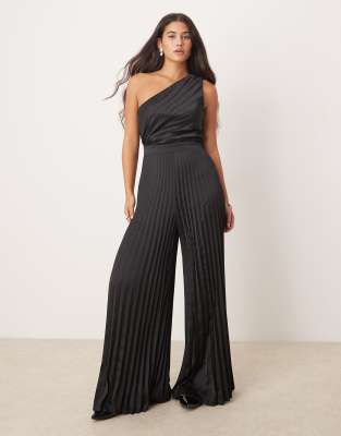 Abercrombie & Fitch Abercrombie & Fitch one shoulder pleated jumpsuit in black