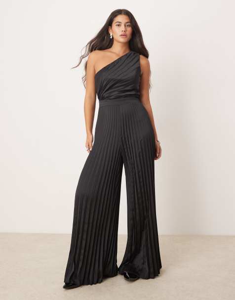 Abercrombie & Fitch one shoulder pleated jumpsuit in black - view 1