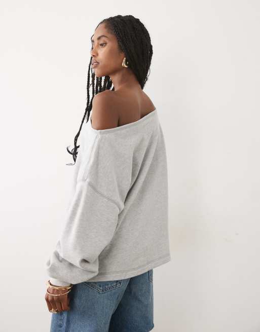 Abercrombie & Fitch – One-Shoulder-Sweatshirt in Hellgrau, 3 von 4