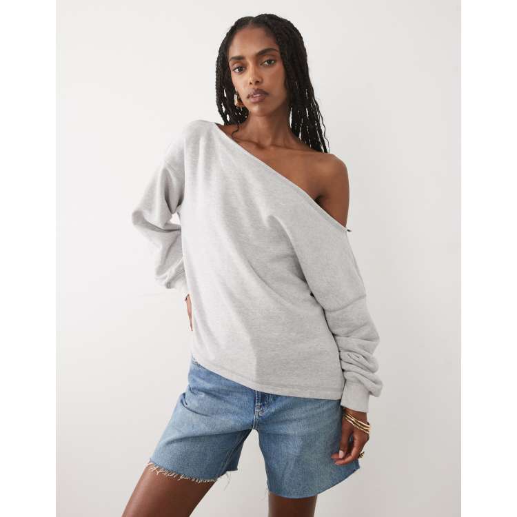 Abercrombie & Fitch one shoulder sweatshirt in light gray | ASOS