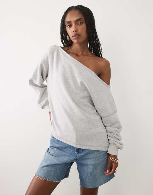 Abercrombie & Fitch one shoulder sweatshirt in light gray | ASOS