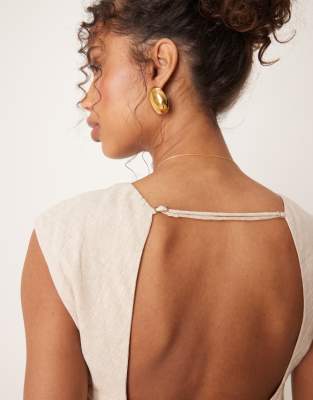 Abercrombie & Fitch Open Back Detail Cap Sleeve Top In Neutral