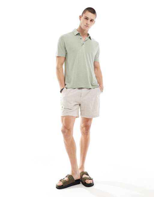Abercrombie & Fitch open collar linen polo in light green, 2 of 4