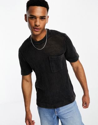 Abercrombie & Fitch open stitch knit pocket t-shirt in phantom grey - ASOS Price Checker