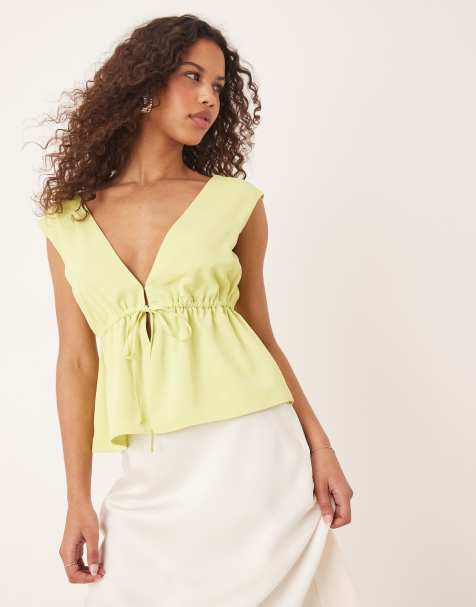 Abercrombie & Fitch open tie front top in lime - view 1
