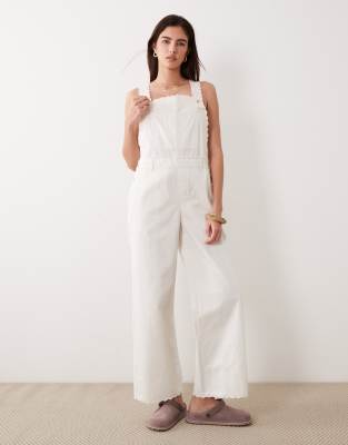 Abercrombie & Fitch Overall Jumpsuit With Lace Trim In White