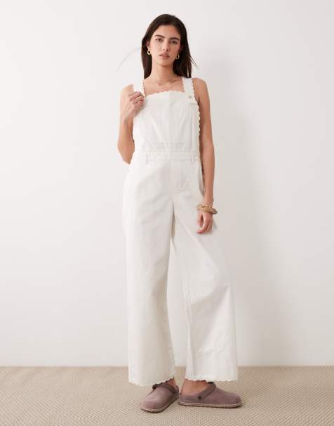 Abercrombie & Fitch overall jumpsuit with lace trim in white - view 1