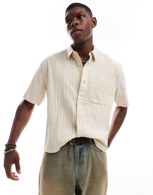 Abercrombie & Fitch - Overhemd met linnenlook en korte mouwen in beige