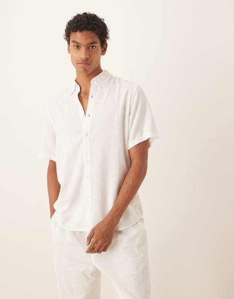 Abercrombie & Fitch - Overhemd met linnenlook en korte mouwen in wit - view 1