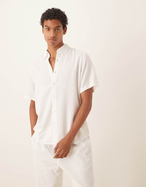 Abercrombie & Fitch - Overhemd met linnenlook en korte mouwen in wit