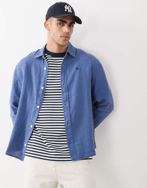 Abercrombie & Fitch - Overhemd van 100% linnen met icoonlogo en lange mouwen in blauw - view 1