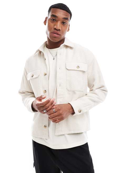 Abercrombie & Fitch - Overhemd van dobby flannel met lange mouwen in crème 