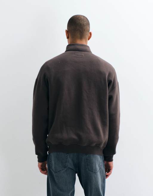 Abercrombie & Fitch oversize bluza z logo script i zamkiem 1/4 w kolorze brązowym, 5 z 5