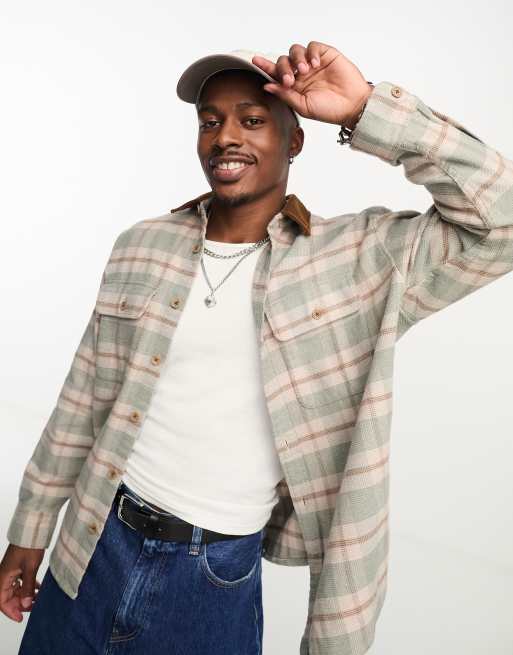 Abercrombie & Fitch – Oversize-Hemdjacke aus Flanell in Grün kariert