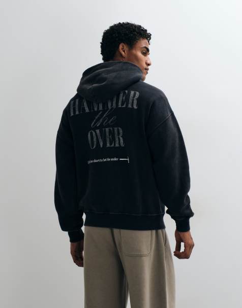 Abercrombie & Fitch oversize huvtröja med grafik på ryggen i svart - view 1