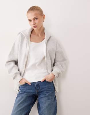 Abercrombie & Fitch - Oversize-Kapuzenjacke in Grau meliert mit Reißverschluss