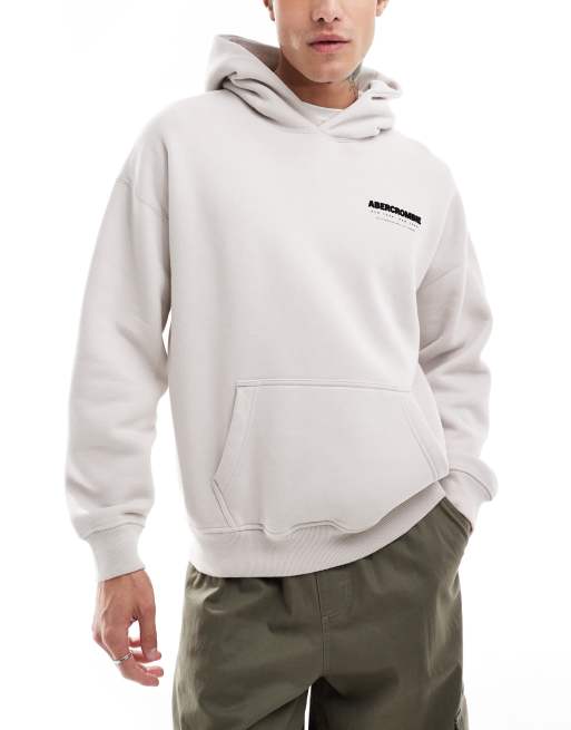 Abercrombie & Fitch – Oversize-Kapuzenpullover in Hellgrau mit beflocktem Logoprint auf dem Rücken, 2 von 4