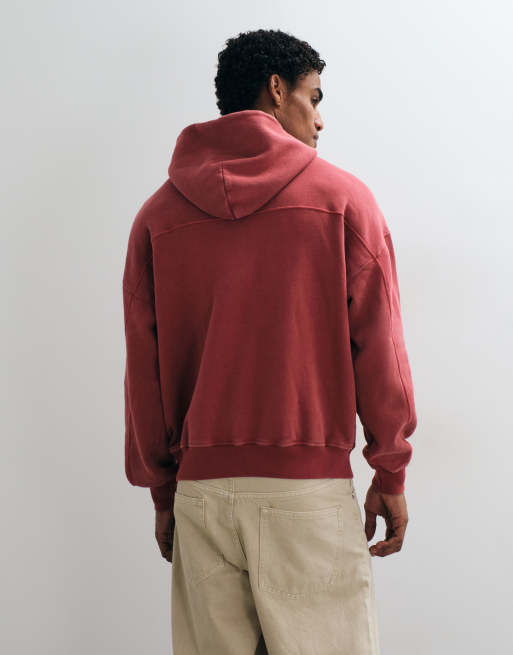 Abercrombie & Fitch Oversize-Kapuzenpullover in verwaschenem Rot, 4 von 5