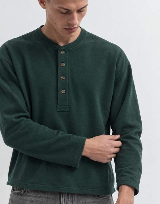 Abercrombie & Fitch oversize kraftig henleytopp i mörkgrön, 10 av 10