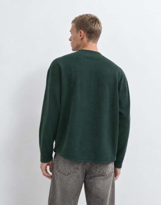 Abercrombie & Fitch oversize kraftig henleytopp i mörkgrön, 9 av 10