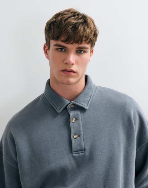 Abercrombie & Fitch oversize polotröja med knäppning i petrolblått - view 1