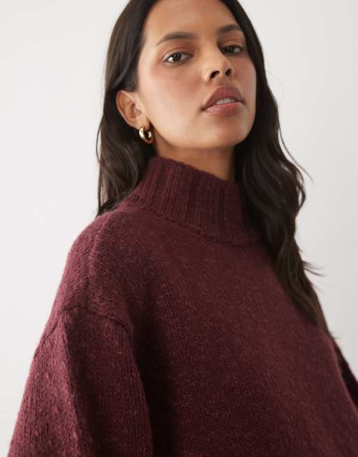 Abercrombie & Fitch Oversize-Pullover mit Stehkragen in Burgunderrot, 2 von 4