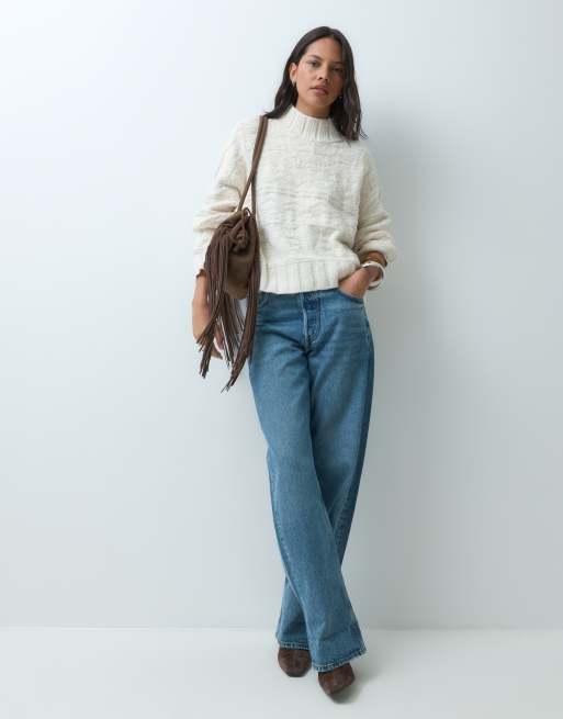 Abercrombie & Fitch Oversize-Pullover mit Stehkragen in Creme-Jacquard, 4 von 5