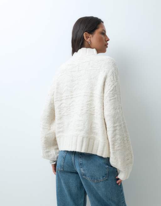 Abercrombie & Fitch Oversize-Pullover mit Stehkragen in Creme-Jacquard, 5 von 5
