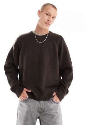 Abercrombie & Fitch – Oversize-Strickpullover aus Bouclé-Mischgewebe in Schwarz/Braun