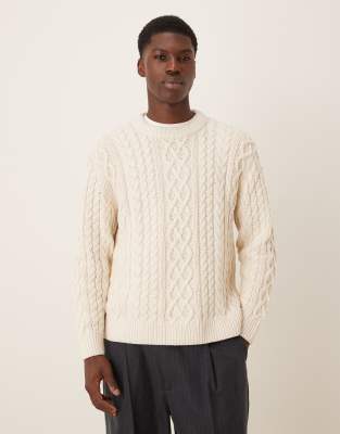 Oversize-Strickpullover in Creme mit Zopfmuster-Neutral Neutral XS
