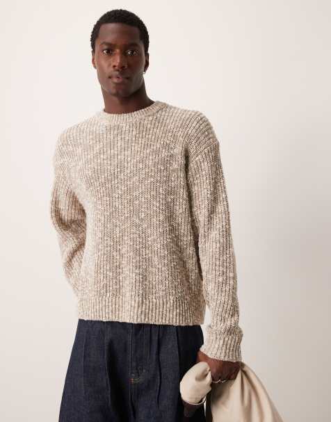 Abercrombie & Fitch – Oversize-Strickpullover in Cremeweiß mit Rundhalsausschnitt und gestreiftem Maschenmuster - view 1