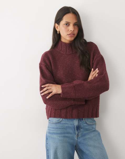 Abercrombie & Fitch oversize sweter z golfem w kolorze burgundowym - view 1
