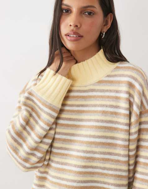 Abercrombie & Fitch oversize sweter z golfem w żółte wielokolorowe paski - view 1