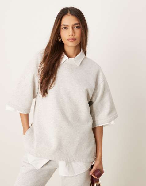 Abercrombie & Fitch – Oversize-T-Shirt in Hellgrau mit Seitenschlitzen - view 1