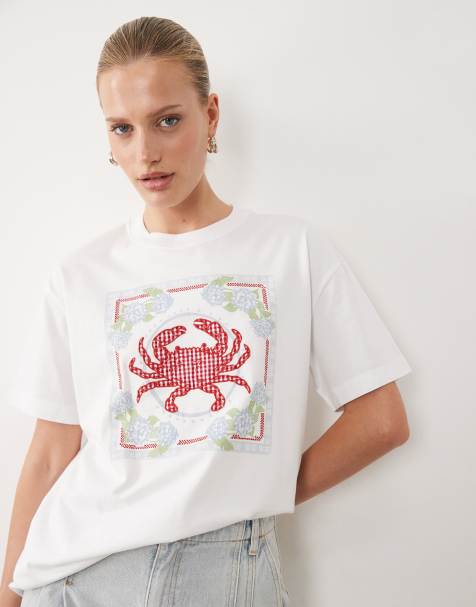Abercrombie & Fitch – Oversize-T-Shirt in Weiß mit Krabben-Grafikprint - view 1