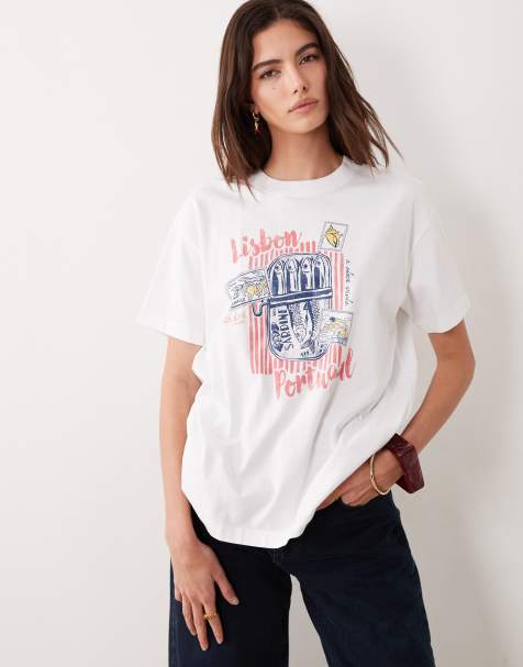 Abercrombie & Fitch – Oversize-T-Shirt in Weiß mit „Lisbon“-Grafikprint - view 1