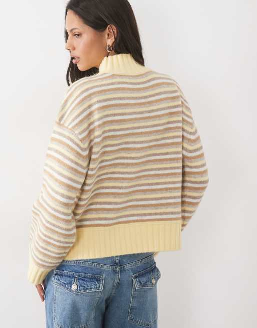 Abercrombie & Fitch oversize-tröja med ståkrage i gul multirandig, 2 av 4