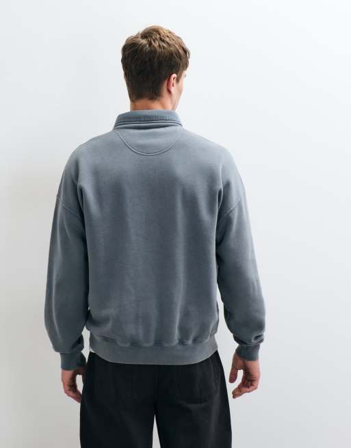 Abercrombie & Fitch oversized button up polo sweatshirt in petrol blue, 5 of 5