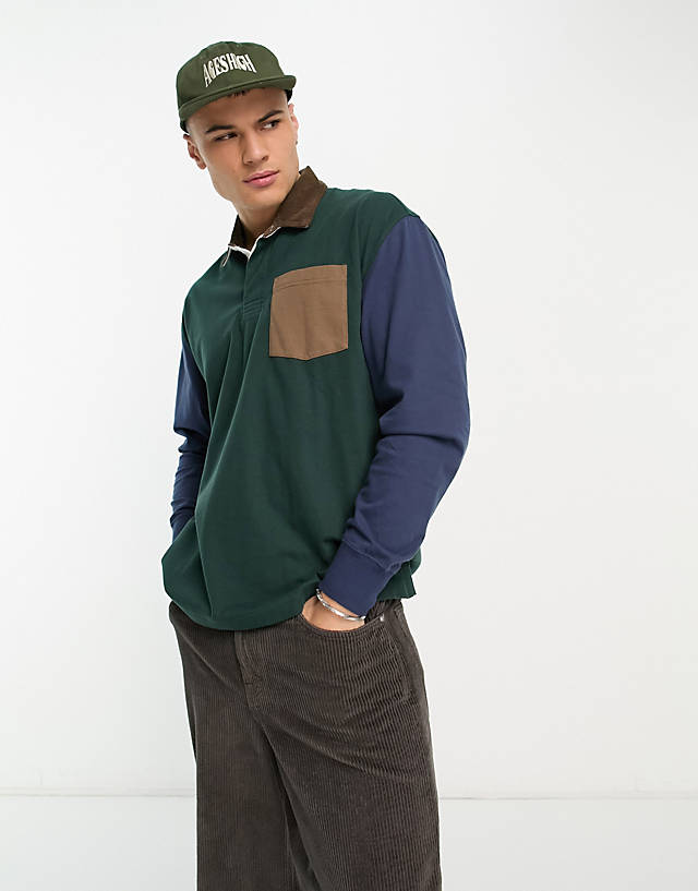 Abercrombie & Fitch - oversized colour block rugby polo in dark green