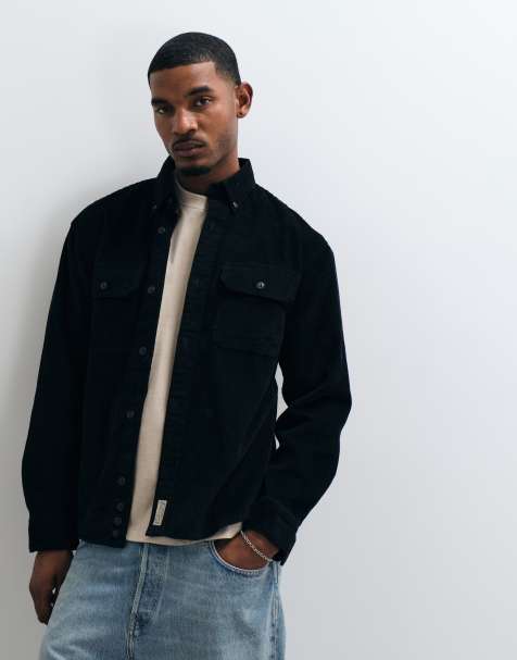 Abercrombie & Fitch oversized cord overshirt in black - view 1
