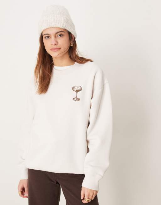 Abercrombie Fitch oversized crewneck graphic knit jumper in beige ASOS