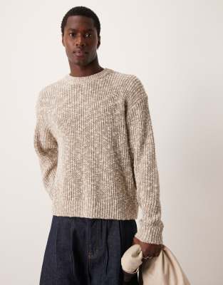 Abercrombie & Fitch Abercrombie & Fitch oversized crewneck stripe stitch knit jumper in cream-White