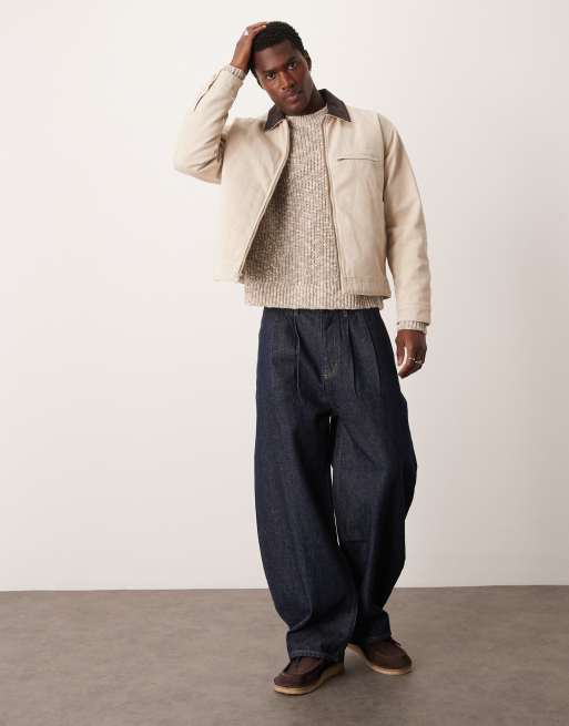 Abercrombie & Fitch oversized crewneck stripe stitch knit jumper in cream
