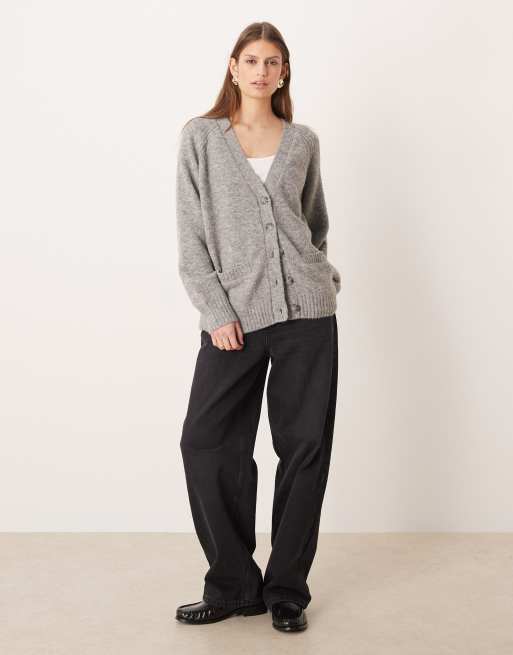 Abercrombie & Fitch oversized dad cardigan in grey, 2 of 4